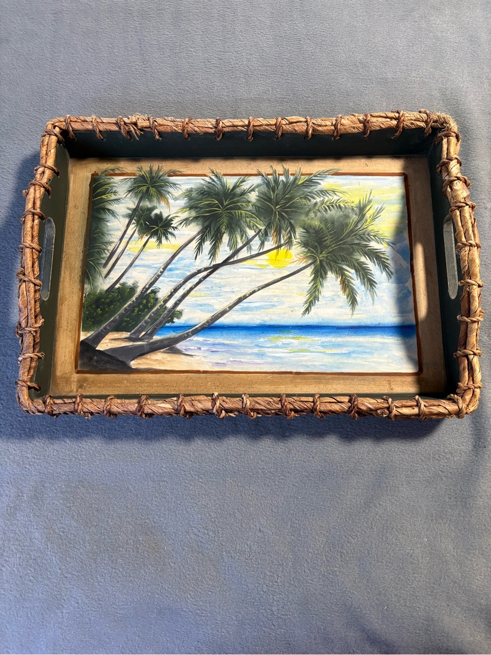 Coastal Palm Beach Wall Art Tray in Blue & Brown